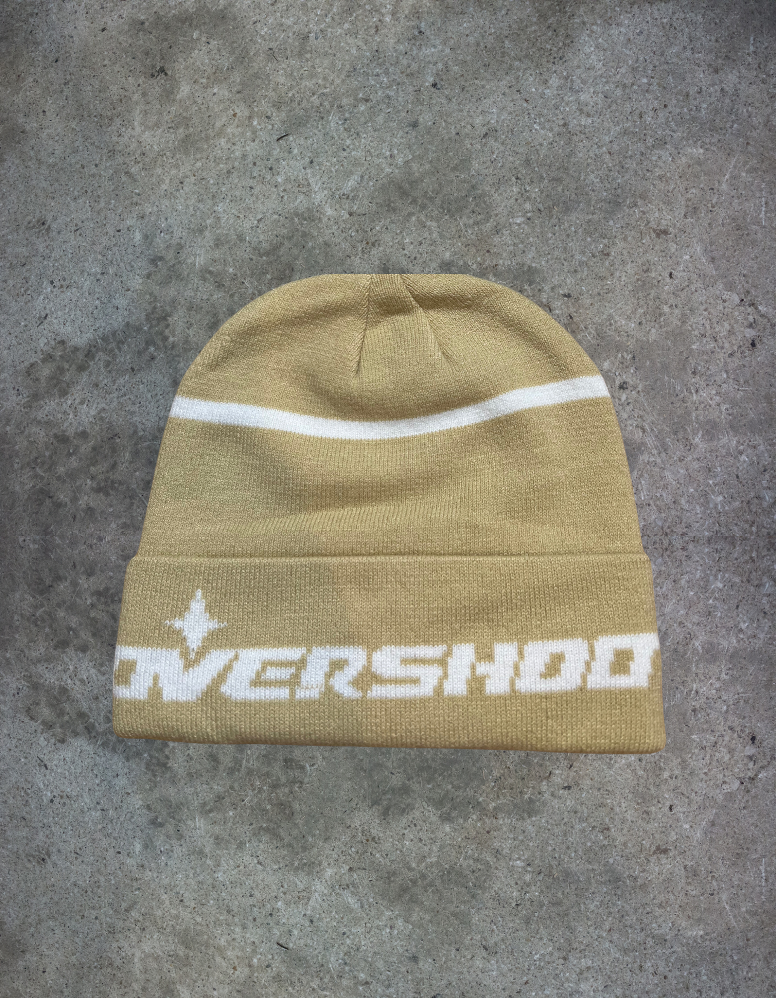 Woven Beanie - Tan/White