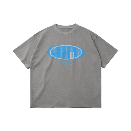 Retro Logo Oversized Raw Hem T-Shirt - Light Gray